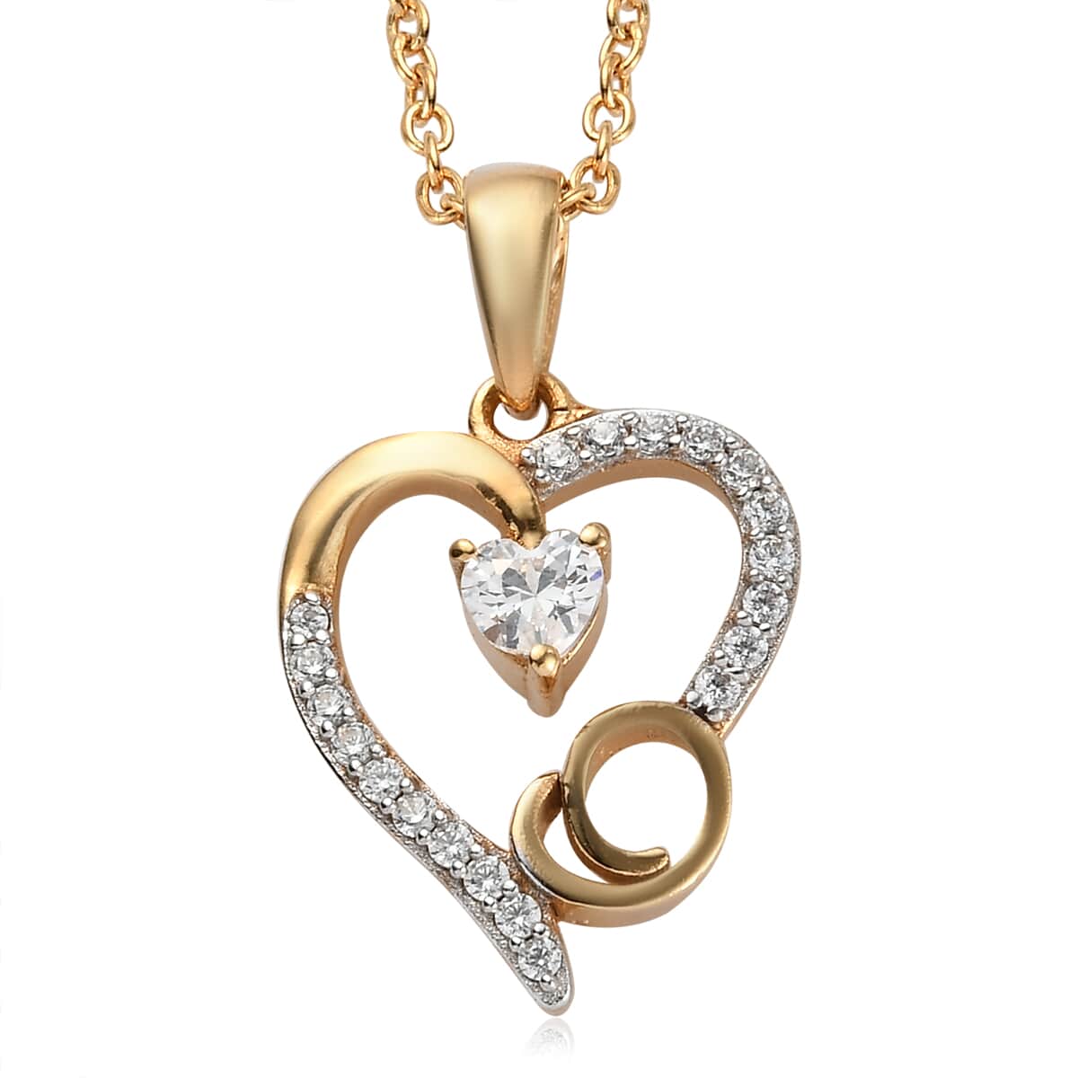 KARIS Simulated Diamond Initial O Heart Pendant Necklace 20 Inches in 18K YG Plated and ION Plated Yellow Gold Stainless Steel 0.80 ctw image number 0