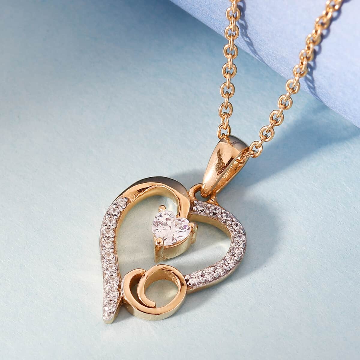 KARIS Simulated Diamond Initial O Heart Pendant Necklace 20 Inches in 18K YG Plated and ION Plated Yellow Gold Stainless Steel 0.80 ctw image number 1