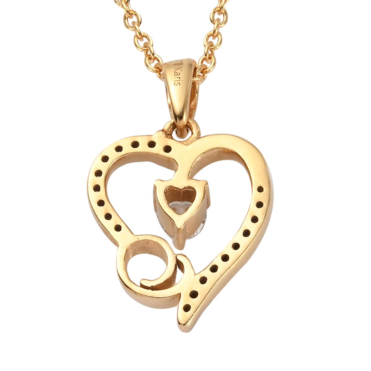 KARIS Simulated Diamond Initial O Heart Pendant Necklace 20 Inches in 18K YG Plated and ION Plated Yellow Gold Stainless Steel 0.80 ctw image number 4