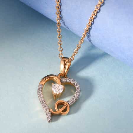 KARIS Simulated Diamond Initial P Heart Pendant Necklace 20 Inches in 18K YG Plated and ION Plated YG Stainless Steel 0.80 ctw image number 1