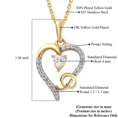 KARIS Simulated Diamond Initial P Heart Pendant Necklace 20 Inches in 18K YG Plated and ION Plated YG Stainless Steel 0.80 ctw image number 5