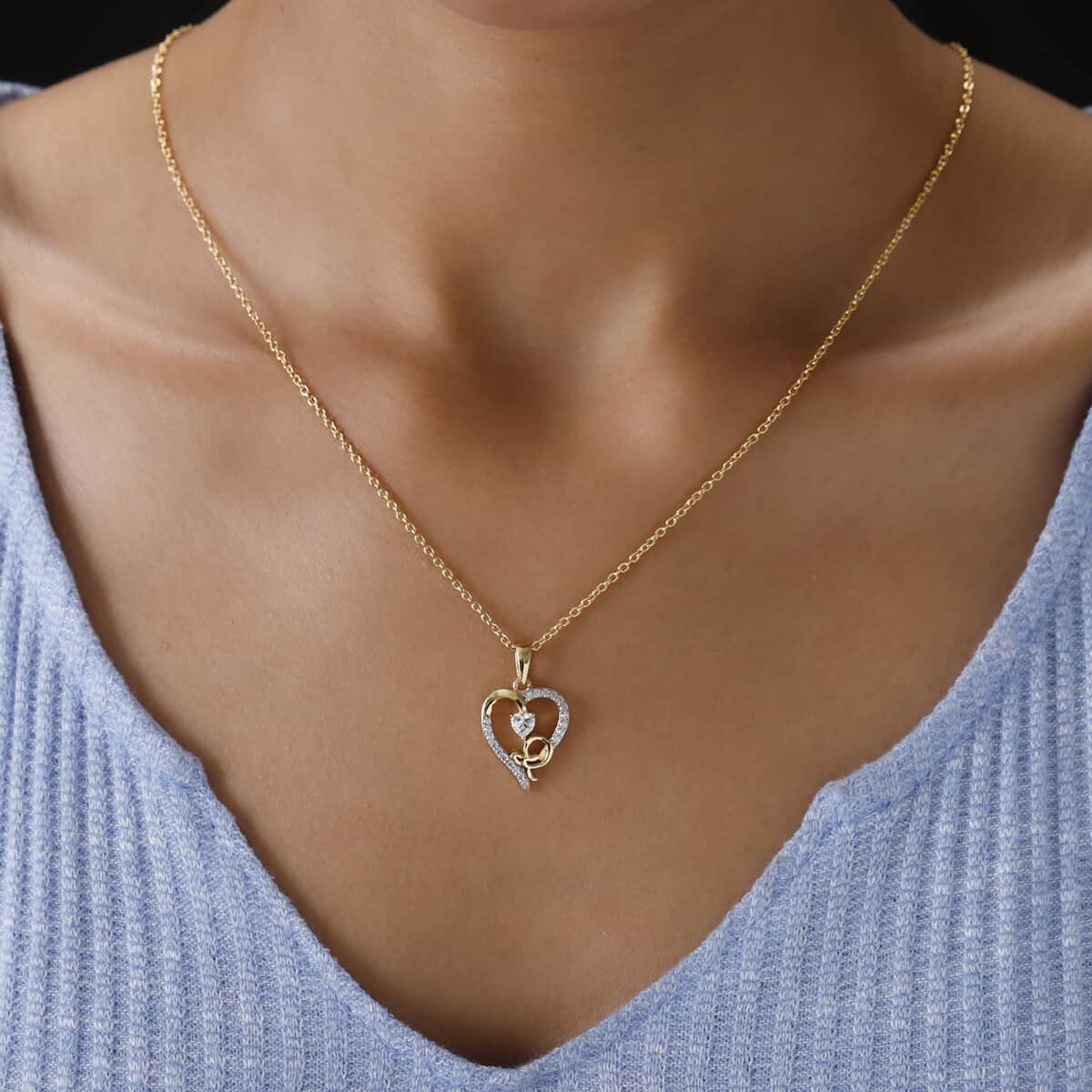 KARIS Simulated Diamond Initial Q Heart Pendant Necklace 20 Inches in 18K YG Plated and ION Plated Yellow Gold Stainless Steel 0.80 ctw image number 2