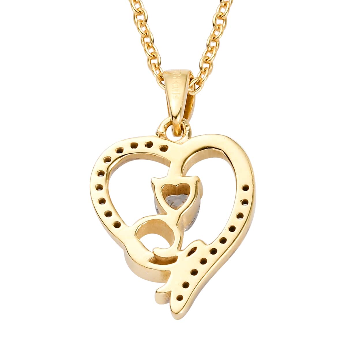 KARIS Simulated Diamond Initial Q Heart Pendant Necklace 20 Inches in 18K YG Plated and ION Plated Yellow Gold Stainless Steel 0.80 ctw image number 4