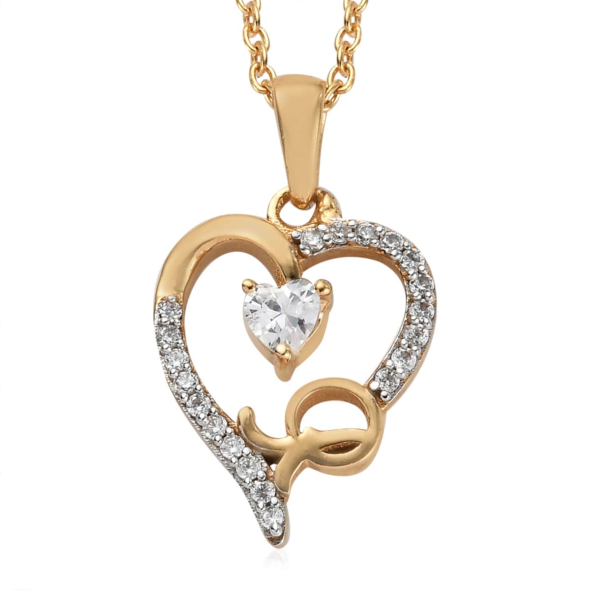 KARIS Simulated Diamond Initial R Pendant Necklace 20 Inches in 18K YG Plated and ION Plated Yellow Gold Stainless Steel 0.80 ctw image number 0