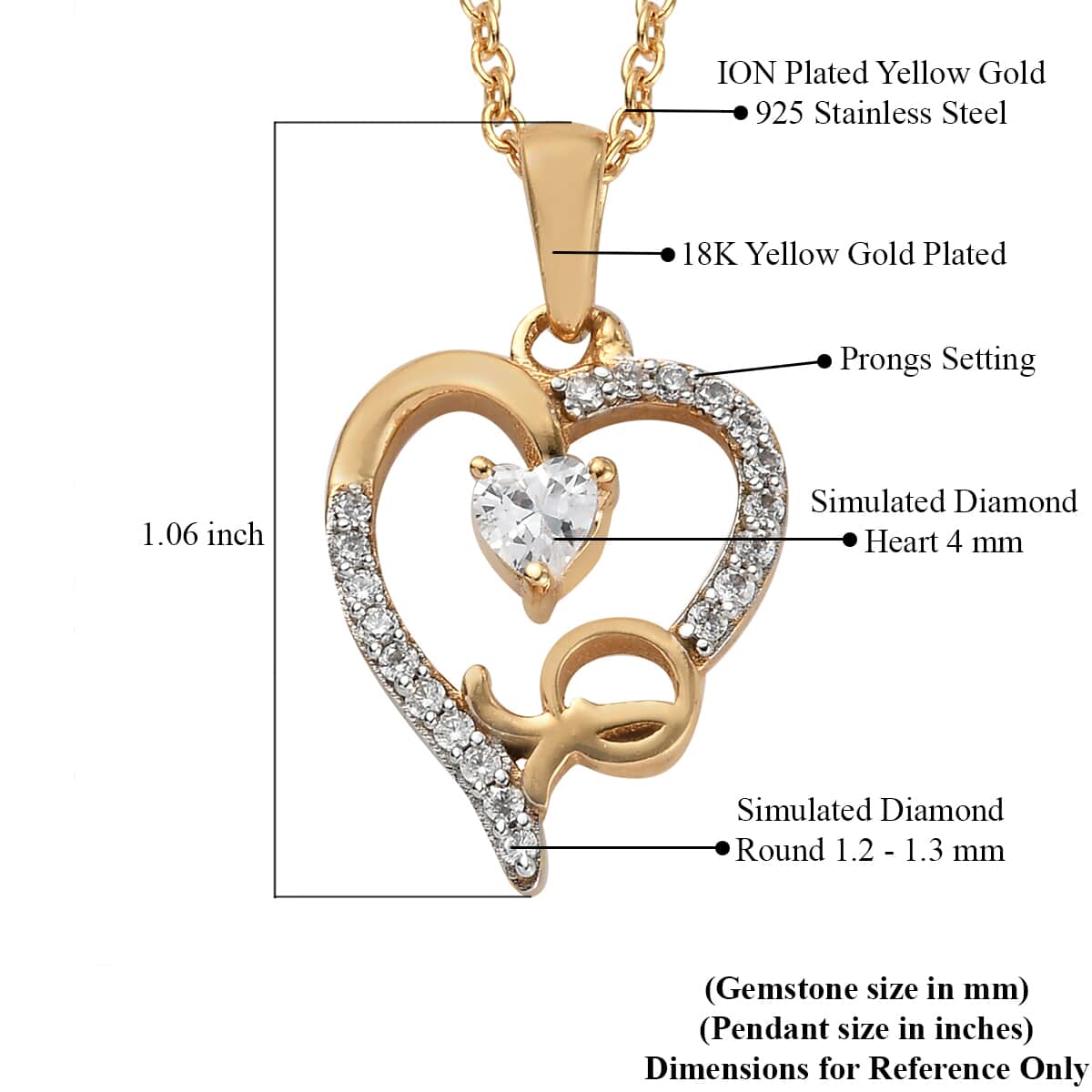 KARIS Simulated Diamond Initial R Pendant Necklace 20 Inches in 18K YG Plated and ION Plated Yellow Gold Stainless Steel 0.80 ctw image number 5