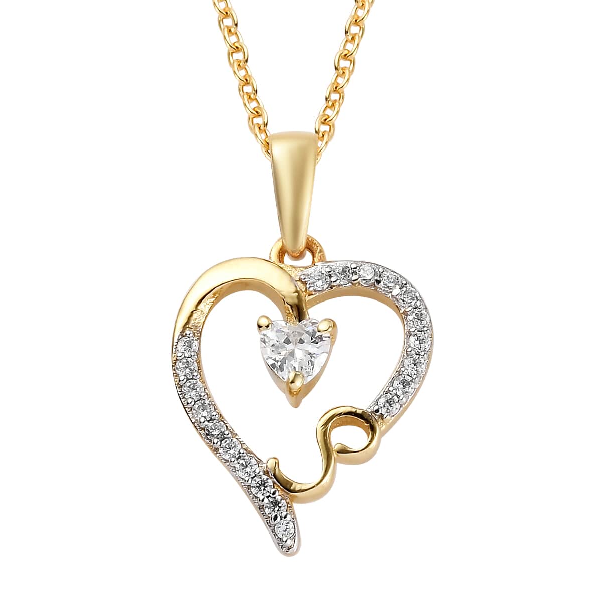 KARIS Simulated Diamond Initial S Heart Pendant Necklace (20 Inches) in 18K YG Plated and ION Plated YG Stainless Steel 0.80 ctw image number 0