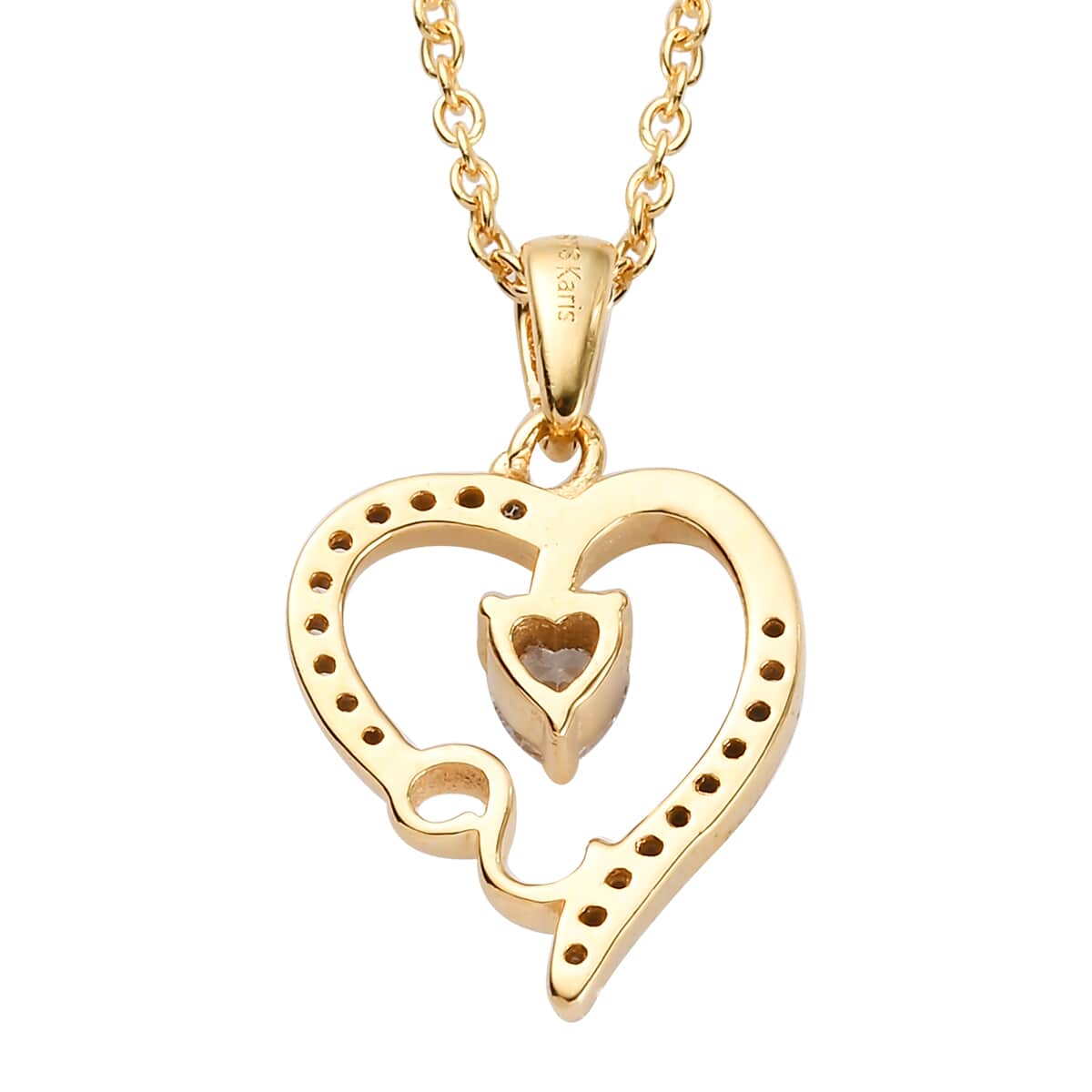 KARIS Simulated Diamond Initial S Heart Pendant Necklace (20 Inches) in 18K YG Plated and ION Plated YG Stainless Steel 0.80 ctw image number 4