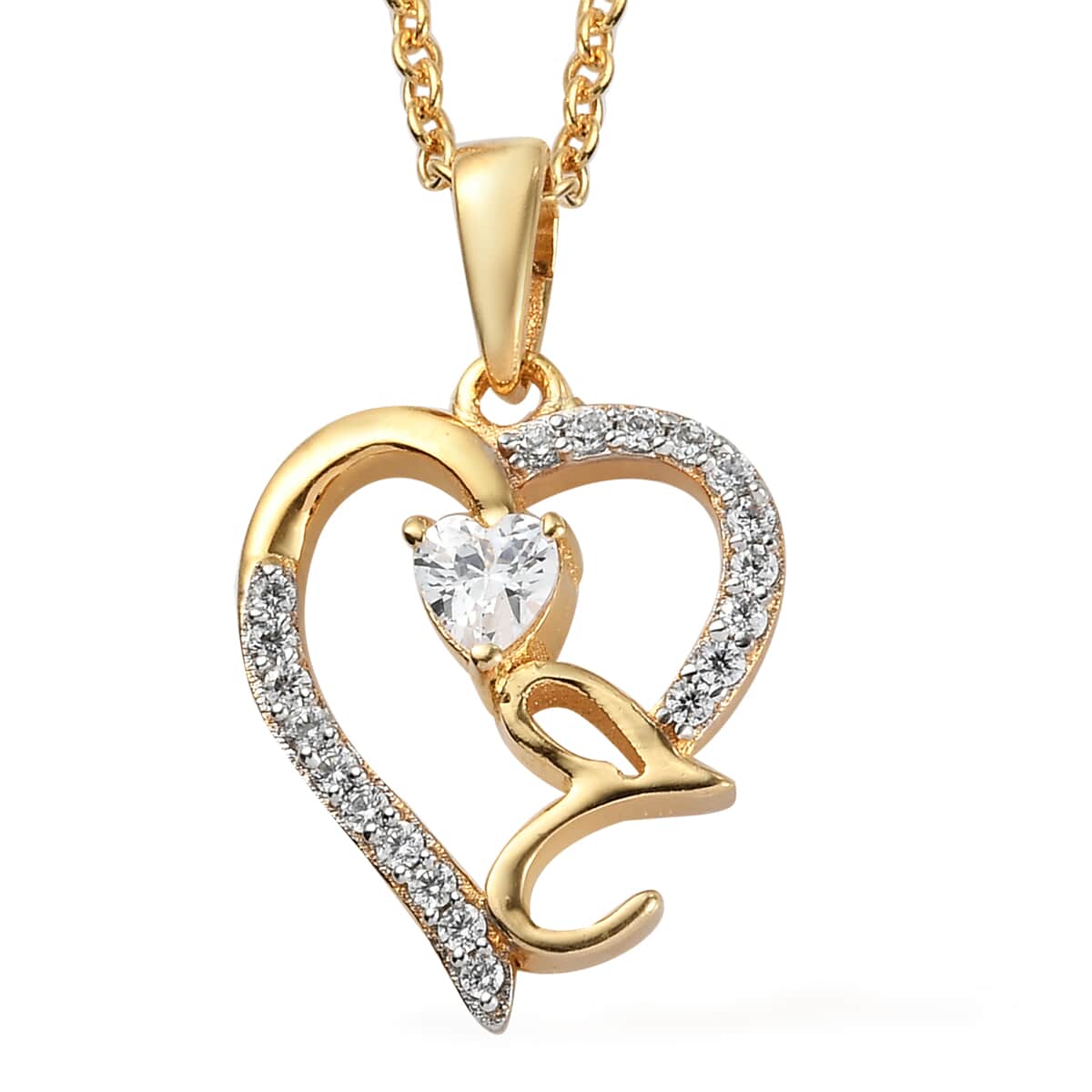 KARIS Simulated Diamond Initial T Heart Pendant Necklace 20 Inches in 18K YG Plated and ION Plated Yellow Gold Stainless Steel 0.80 ctw image number 0