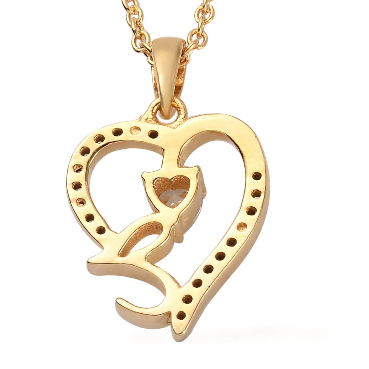 KARIS Simulated Diamond Initial T Heart Pendant Necklace 20 Inches in 18K YG Plated and ION Plated Yellow Gold Stainless Steel 0.80 ctw image number 4