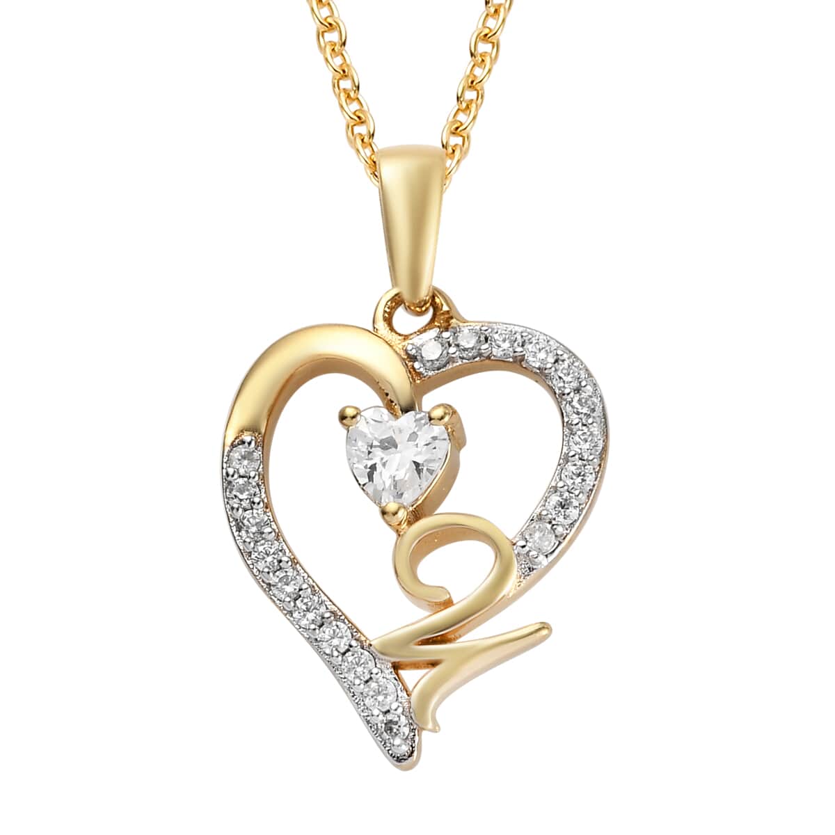 KARIS Simulated Diamond Initial U Heart Pendant Necklace 20 Inches in 18K YG Plated and ION Plated Yellow Gold Stainless Steel 0.80 ctw image number 0