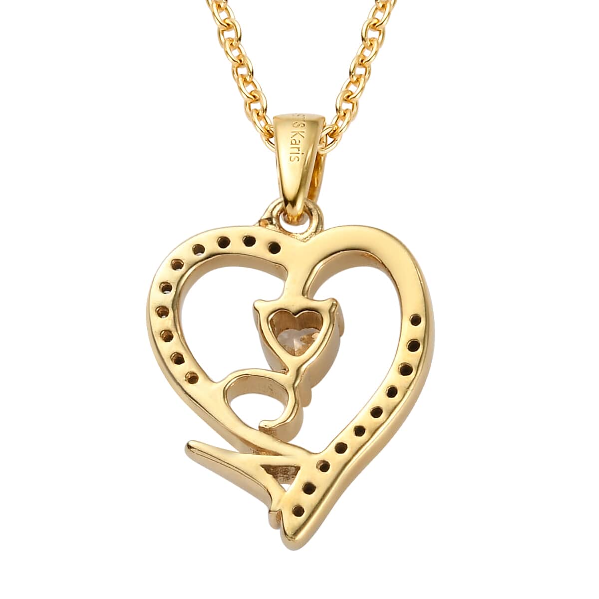 KARIS Simulated Diamond Initial U Heart Pendant Necklace 20 Inches in 18K YG Plated and ION Plated Yellow Gold Stainless Steel 0.80 ctw image number 4