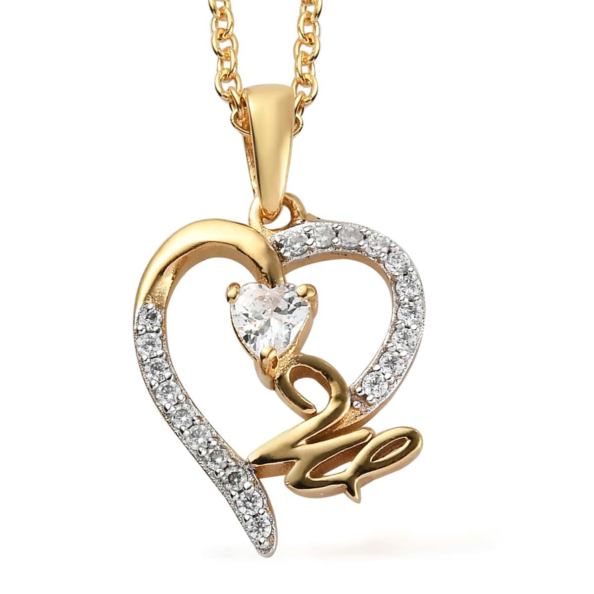 KARIS Simulated Diamond Initial W Heart Pendant Necklace 20 Inches in 18K YG Plated and ION Plated Yellow Gold Stainless Steel 0.80 ctw image number 0