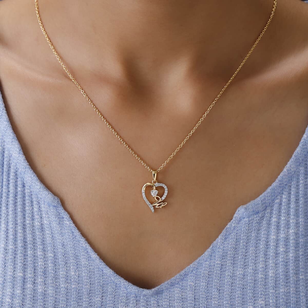 KARIS Simulated Diamond Initial W Heart Pendant Necklace 20 Inches in 18K YG Plated and ION Plated Yellow Gold Stainless Steel 0.80 ctw image number 2