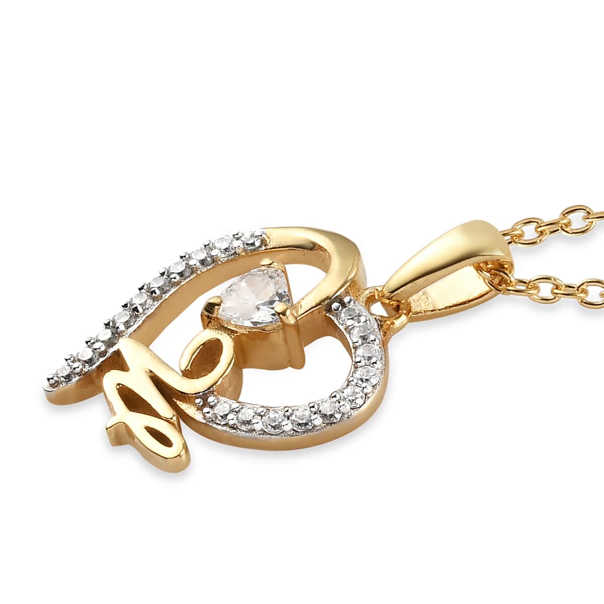 KARIS Simulated Diamond Initial W Heart Pendant Necklace 20 Inches in 18K YG Plated and ION Plated Yellow Gold Stainless Steel 0.80 ctw image number 3