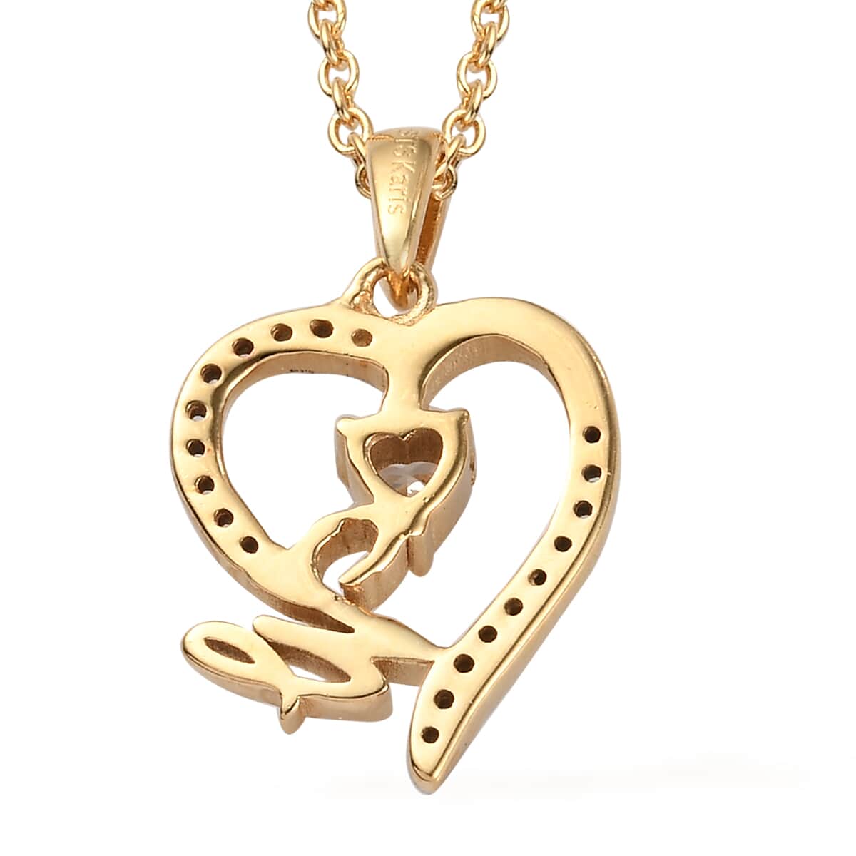 KARIS Simulated Diamond Initial W Heart Pendant Necklace 20 Inches in 18K YG Plated and ION Plated Yellow Gold Stainless Steel 0.80 ctw image number 4