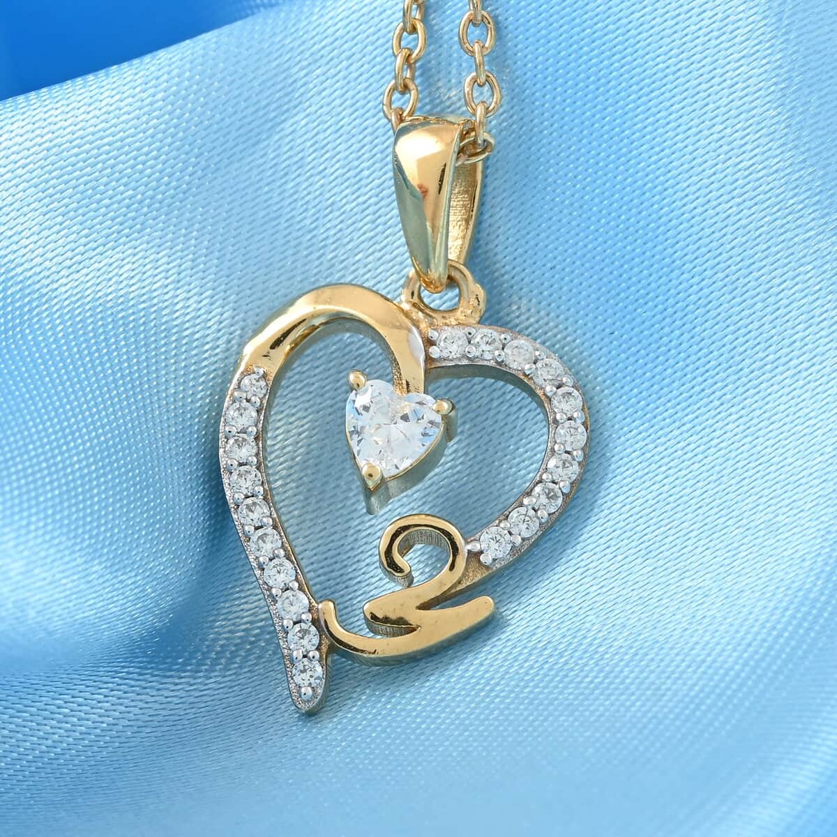 Karis Simulated Diamond Initial Y Pendant in 18K YG Plated with ION Plated YG Stainless Steel Necklace 20 Inches 0.80 ctw image number 1