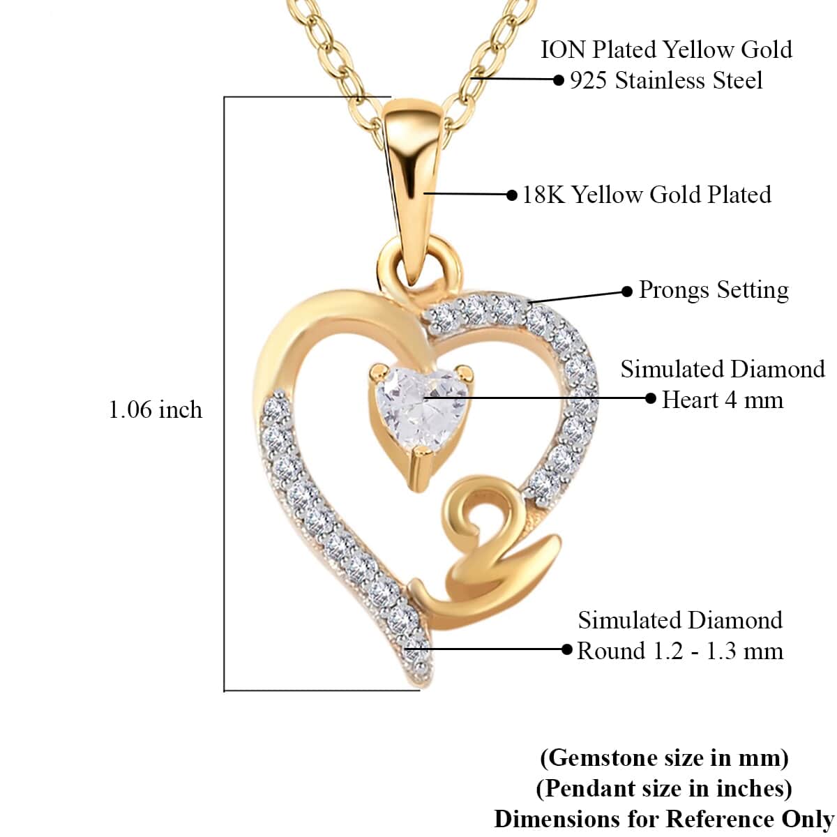 Karis Simulated Diamond Initial Y Pendant in 18K YG Plated with ION Plated YG Stainless Steel Necklace 20 Inches 0.80 ctw image number 6