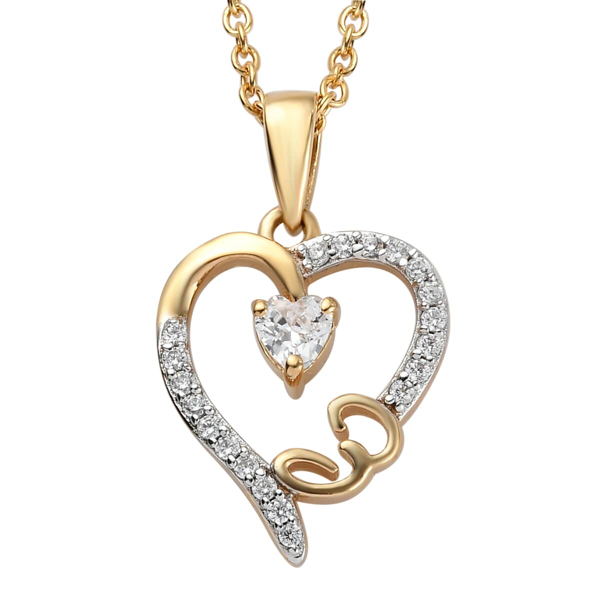 Karis Simulated Diamond Initial Z Heart Pendant Necklace 20 Inches in 18K YG Plated and ION Plated Yellow Gold Stainless Steel 0.80 ctw image number 0
