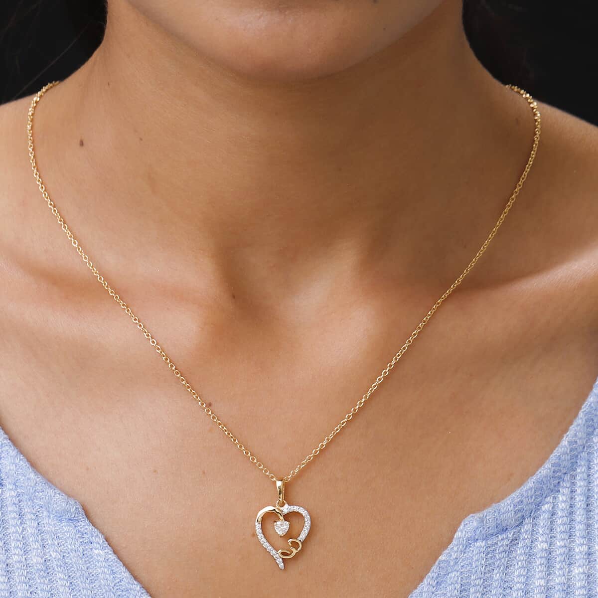 Karis Simulated Diamond Initial Z Heart Pendant Necklace 20 Inches in 18K YG Plated and ION Plated Yellow Gold Stainless Steel 0.80 ctw image number 2