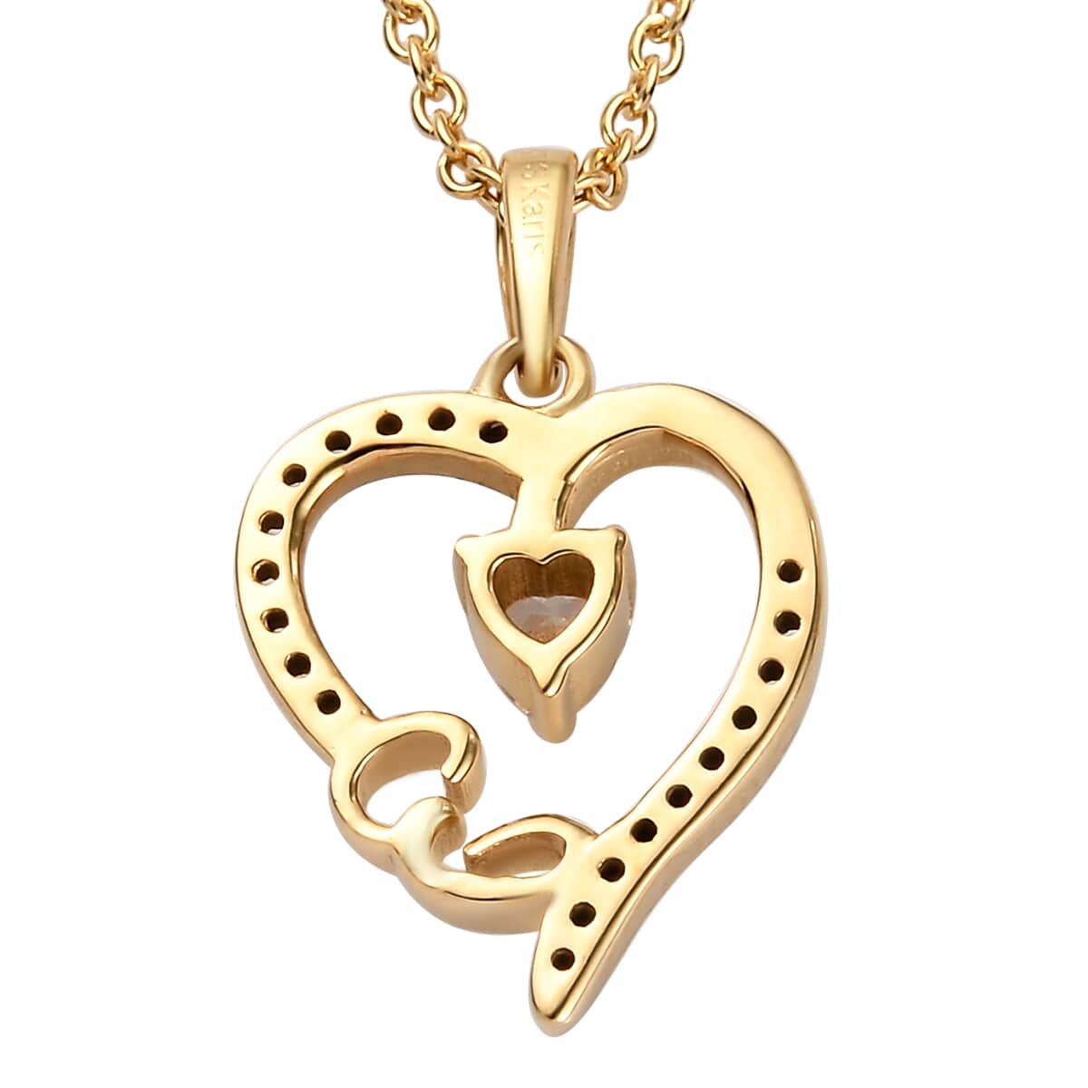 Karis Simulated Diamond Initial Z Heart Pendant Necklace 20 Inches in 18K YG Plated and ION Plated Yellow Gold Stainless Steel 0.80 ctw image number 4