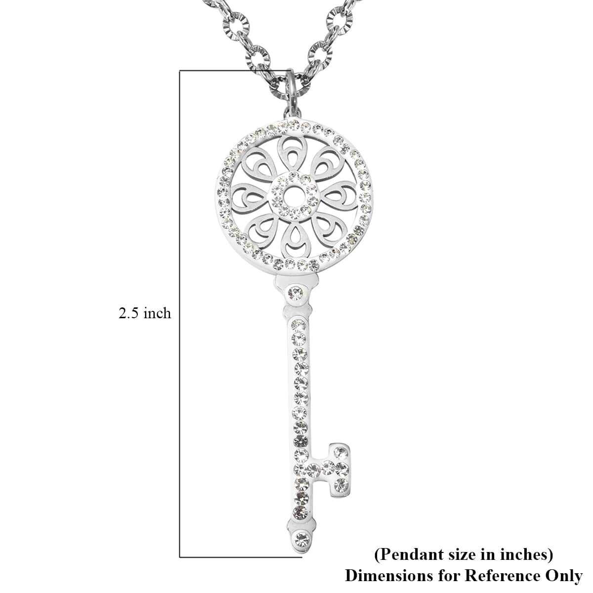 Austrian Crystal Key Shape Pendant Necklace 28 Inches in Stainless Steel 2.00 ctw image number 4