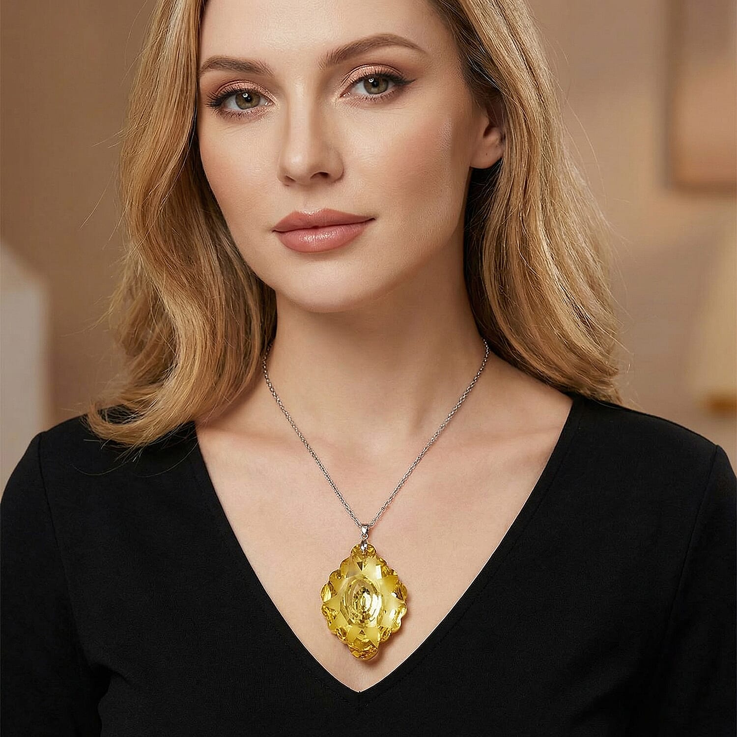 Glass Pendant Necklace (24 Inches) in Stainless Steel 215.00 ctw