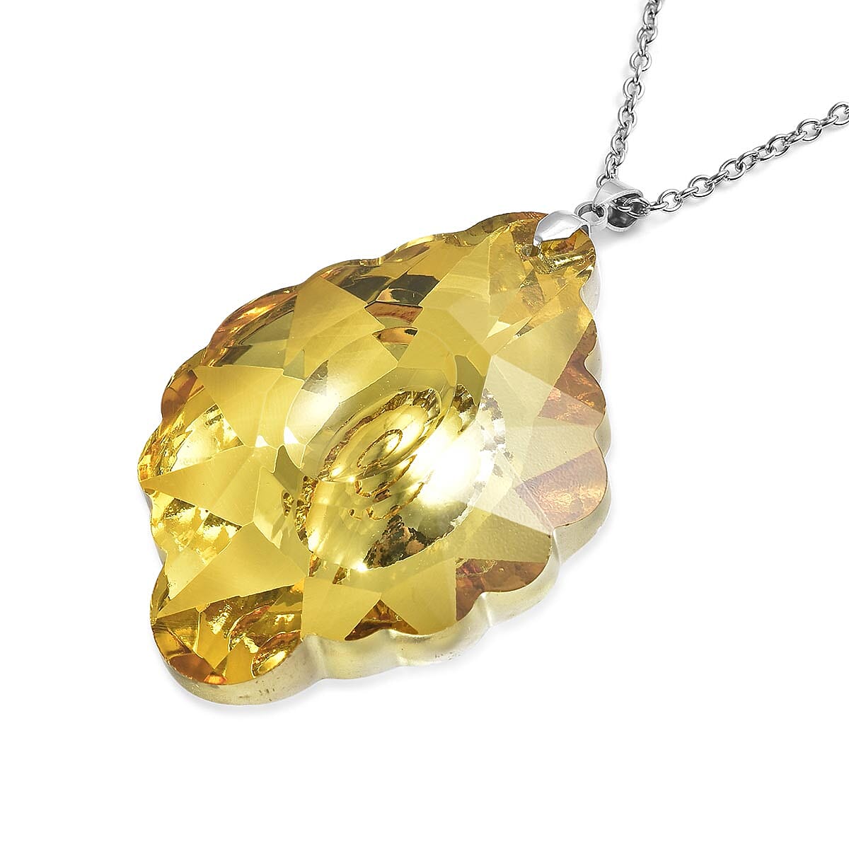Glass Pendant Necklace (24 Inches) in Stainless Steel 215.00 ctw