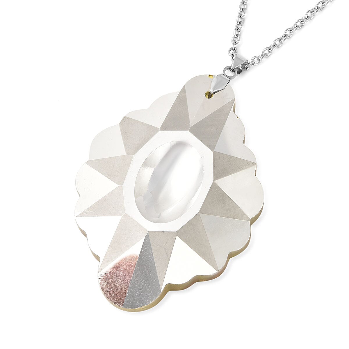 Glass Pendant Necklace (24 Inches) in Stainless Steel 215.00 ctw
