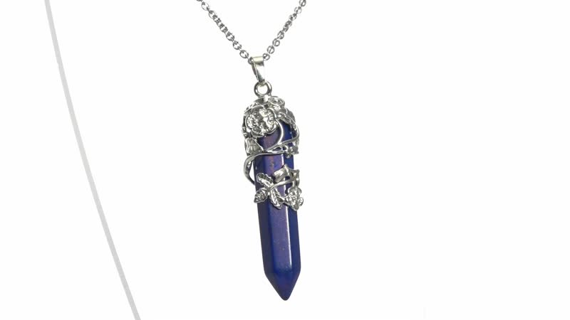 Lapis Lazuli 55.00 ctw Pointer Pendant in Silvertone with Stainless Steel Necklace 24 Inches