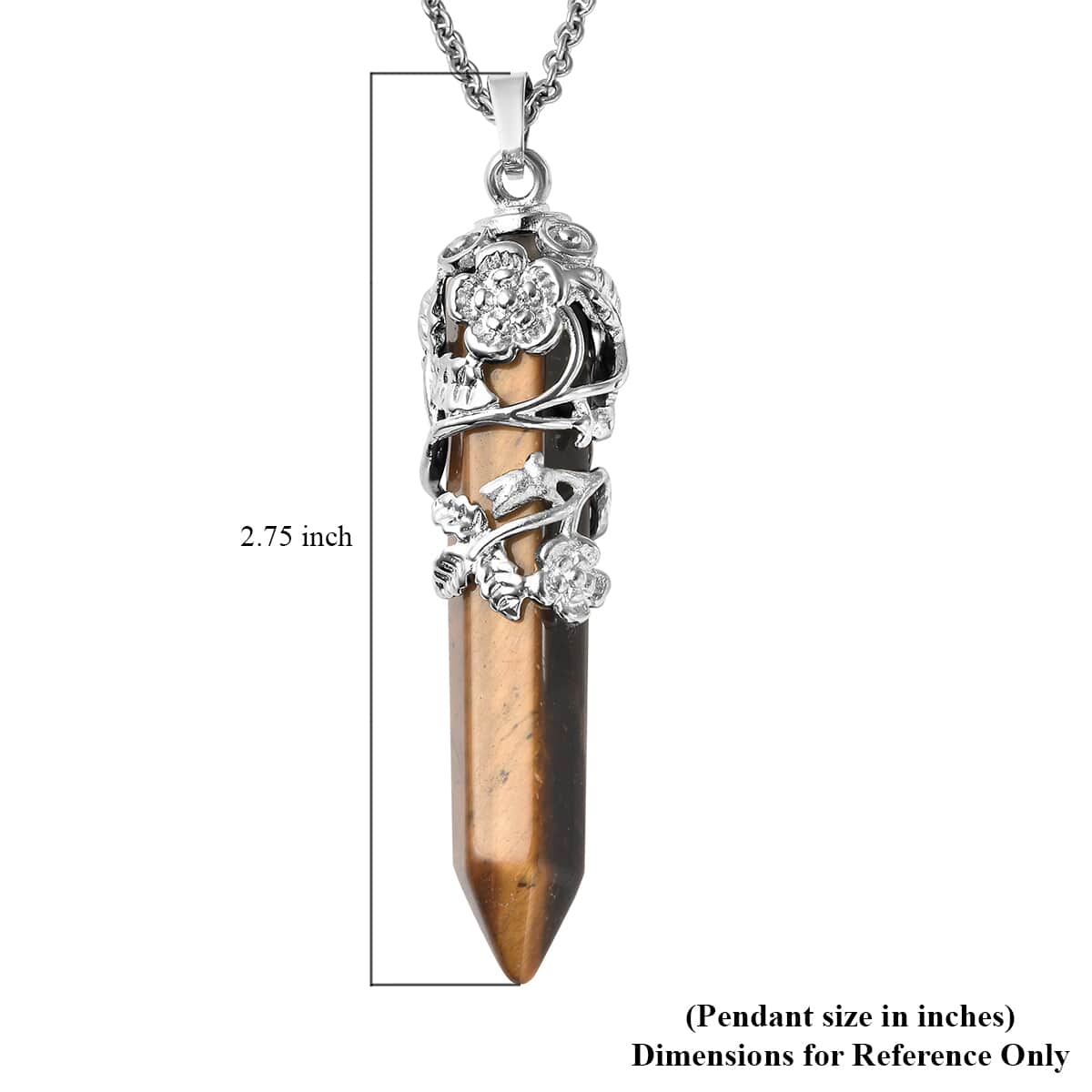 Tiger's Eye 55.00 ctw Pointer Pendant in Silvertone with Stainless Steel Necklace 24 Inches image number 4