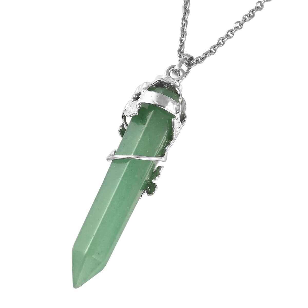 Green Aventurine 45.00 ctw Pointer Pendant in Silvertone with Stainless Steel Necklace 24 Inches image number 3