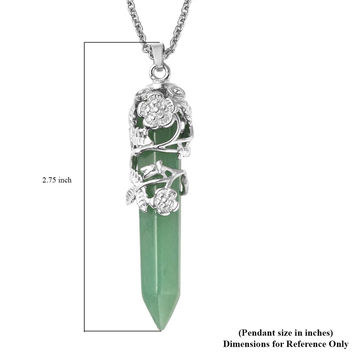 Green Aventurine 45.00 ctw Pointer Pendant in Silvertone with Stainless Steel Necklace 24 Inches image number 4