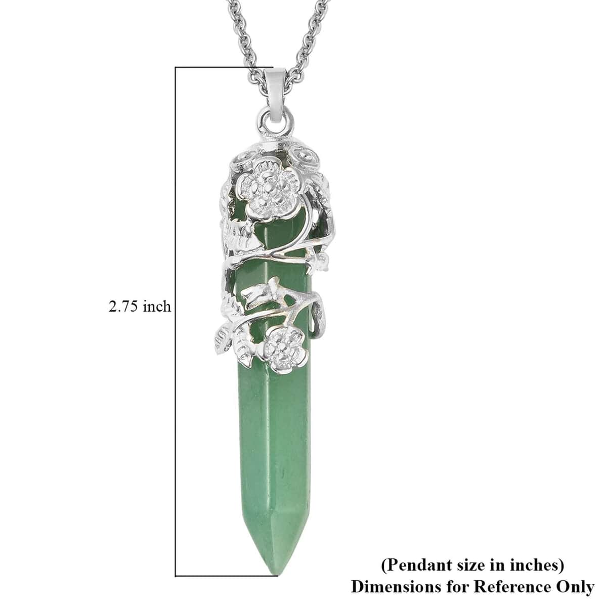 Green Aventurine 45.00 ctw Pointer Pendant in Silvertone with Stainless Steel Necklace 24 Inches image number 6