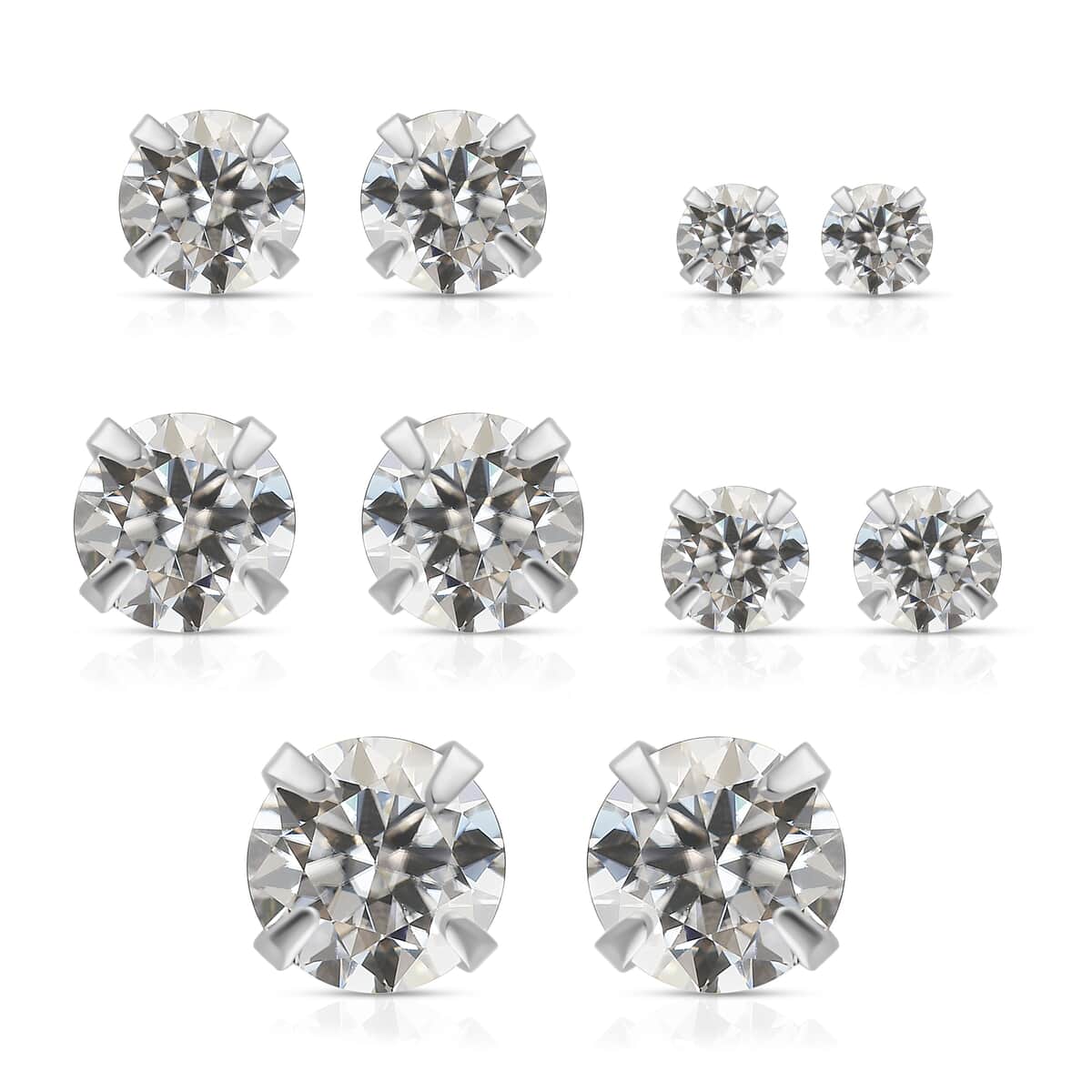 Ear Party Set of 5 Graduating Simulated Diamond Solitare Stud Earrings in Sterling Silver 9.65 ctw image number 0