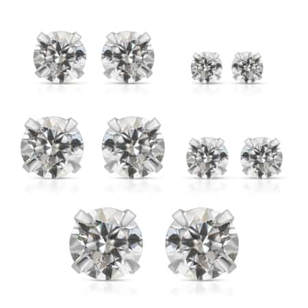 Ear Party Set of 5 Graduating Simulated Diamond Solitaire Stud Earrings in Sterling Silver 9.65 ctw image number 0