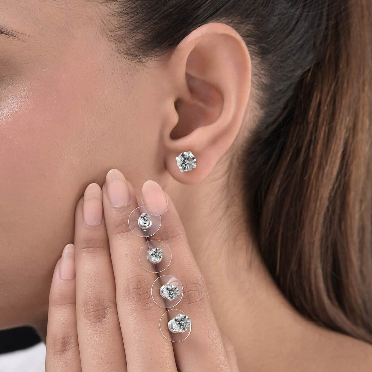 Ear Party Set of 5 Graduating Simulated Diamond Solitare Stud Earrings in Sterling Silver 9.65 ctw image number 3