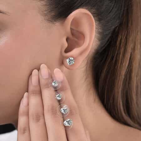 Ear Party Set of 5 Graduating Simulated Diamond Solitaire Stud Earrings in Sterling Silver 9.65 ctw image number 3