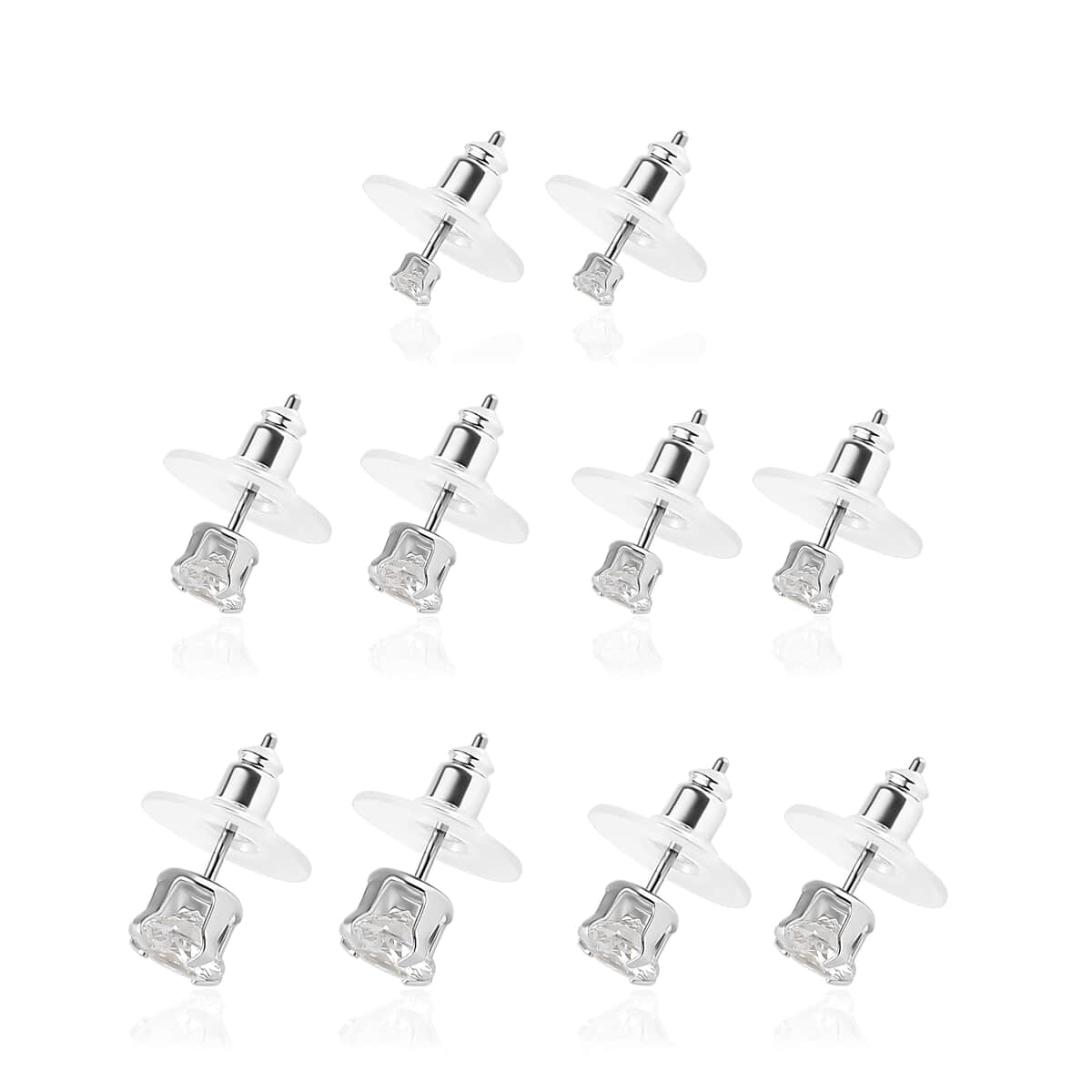 Ear Party Set of 5 Graduating Simulated Diamond Solitaire Stud Earrings in Sterling Silver 9.65 ctw image number 4