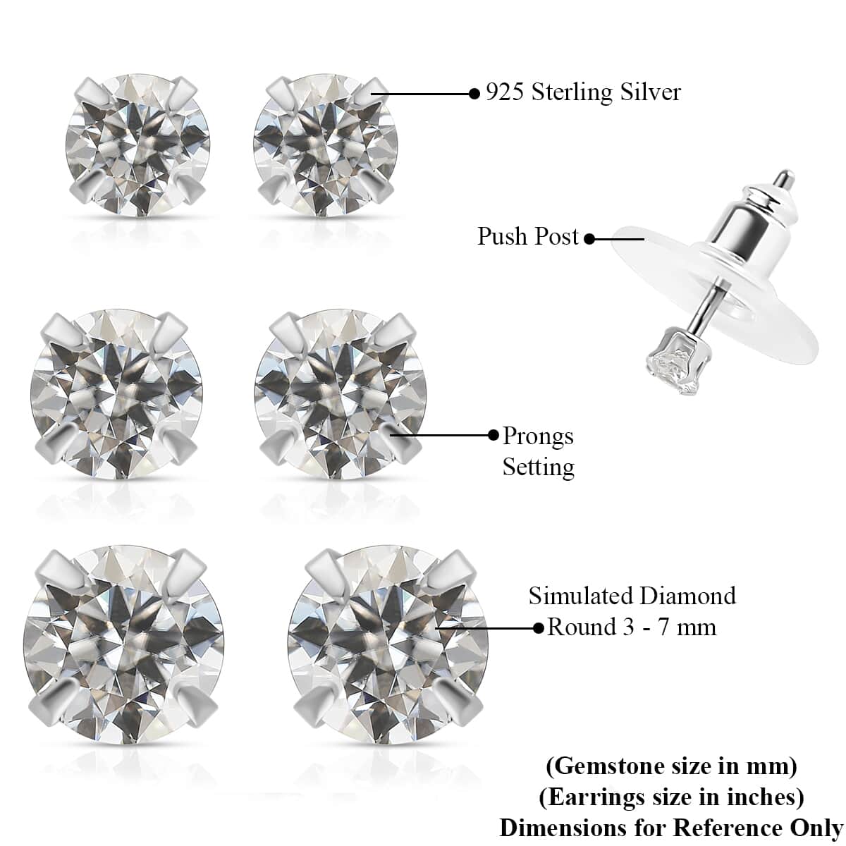 Ear Party Set of 5 Graduating Simulated Diamond Solitare Stud Earrings in Sterling Silver 9.65 ctw image number 6