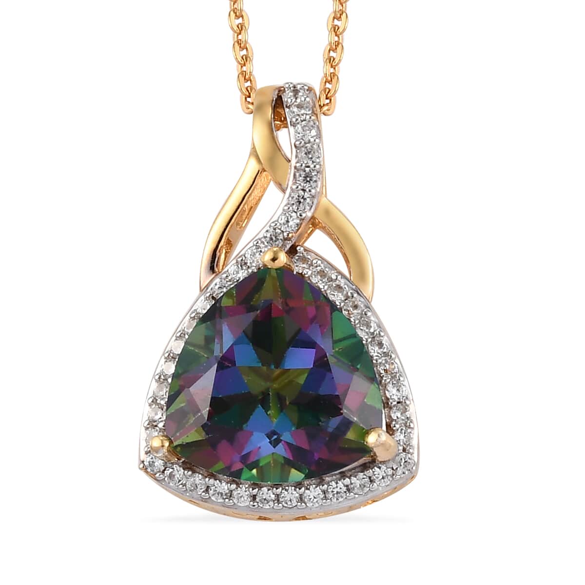 Northern Lights Mystic Topaz and Natural White Zircon Pendant Necklace 20 Inches in Vermeil Yellow Gold Over Sterling Silver 4.15 ctw image number 0