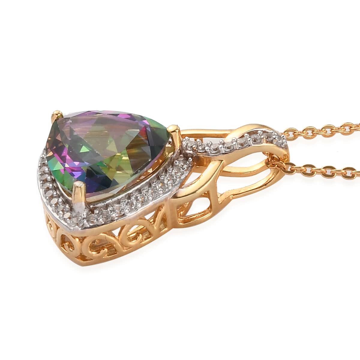 Northern Lights Mystic Topaz and Natural White Zircon Pendant Necklace 20 Inches in Vermeil Yellow Gold Over Sterling Silver 4.15 ctw image number 3