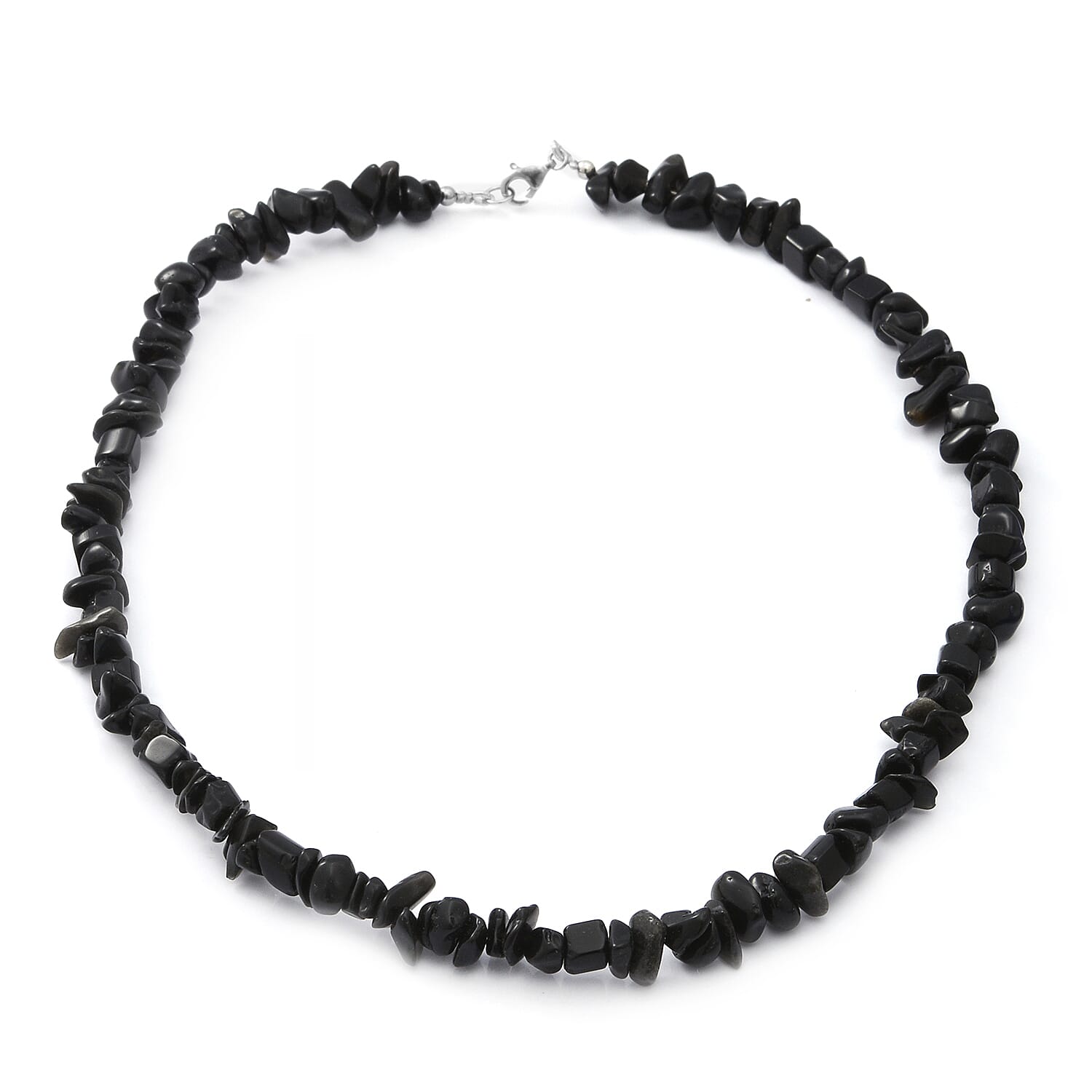 Black Obsidian Beaded Stretch Bracelet and Beaded Necklace (18 Inches) in Sterling Silver 170.00 ctw
