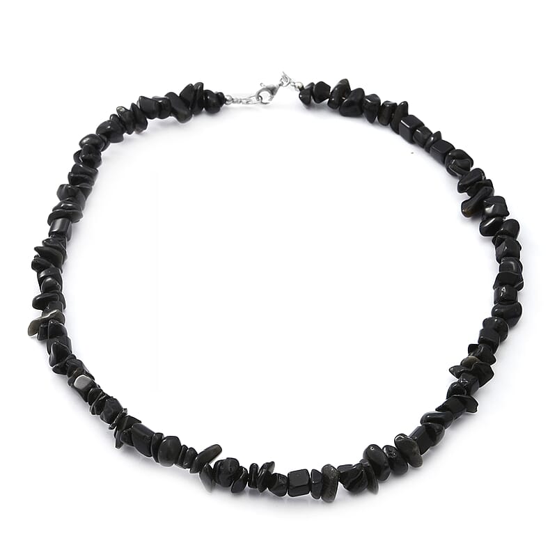 Black Obsidian Beaded Stretch Bracelet and Beaded Necklace (18 Inches) in Sterling Silver 170.00 ctw