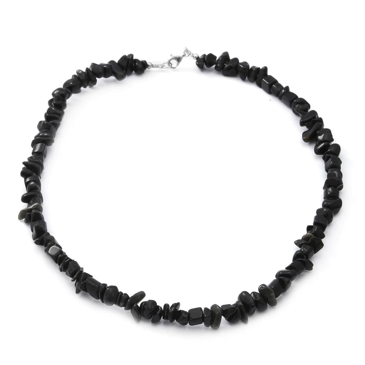 Black Obsidian Beaded Stretch Bracelet and Beaded Necklace (18 Inches) in Sterling Silver 170.00 ctw image number 1