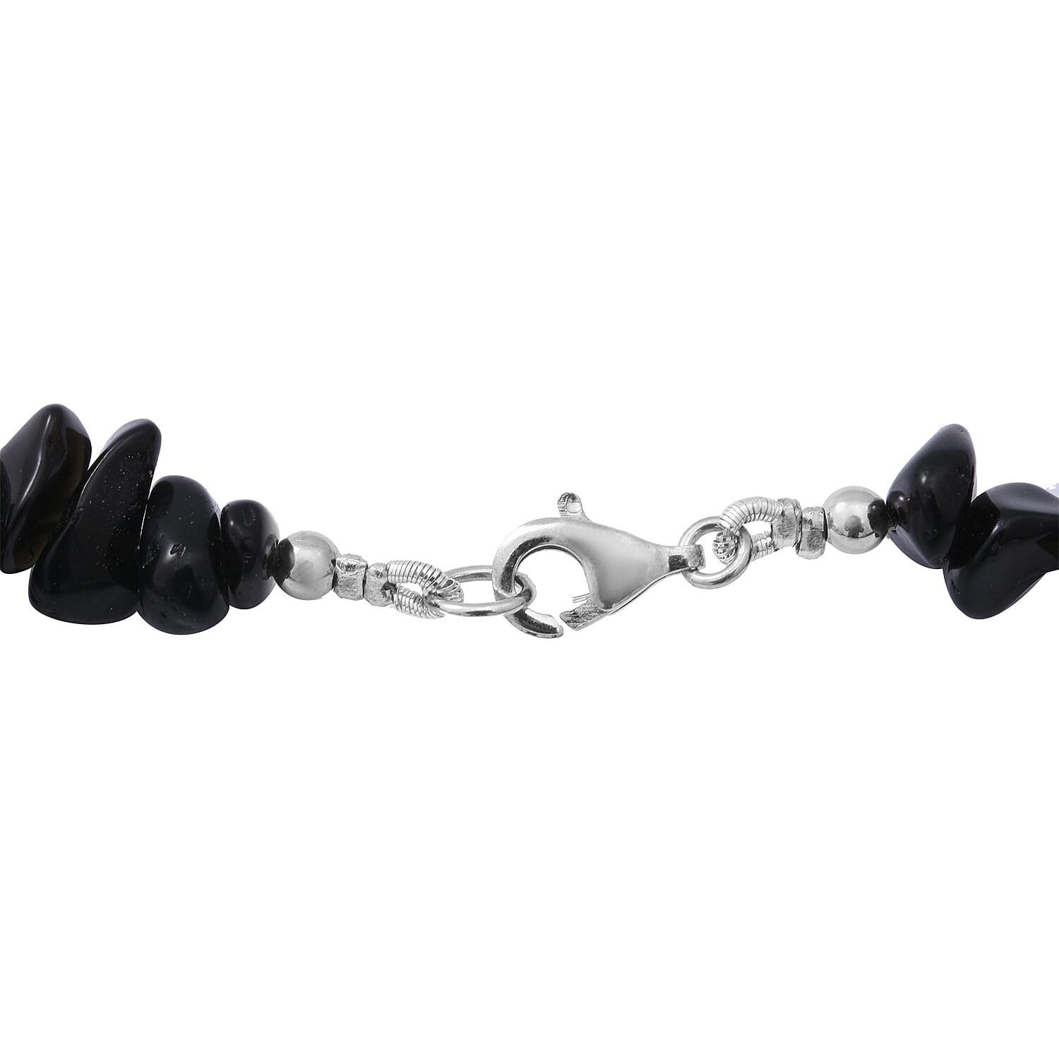 Black Obsidian Beaded Stretch Bracelet and Beaded Necklace (18 Inches) in Sterling Silver 170.00 ctw