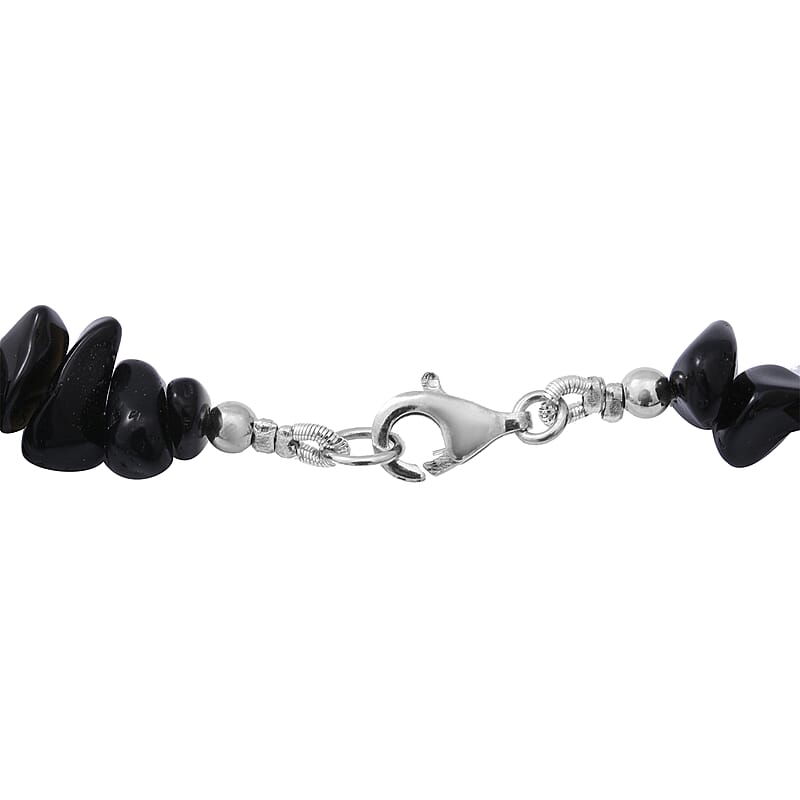 Black Obsidian Beaded Stretch Bracelet and Beaded Necklace (18 Inches) in Sterling Silver 170.00 ctw