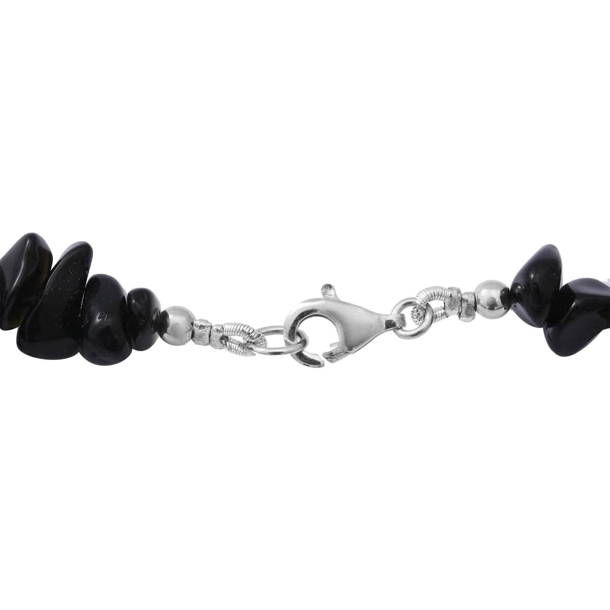 Black Obsidian Beaded Stretch Bracelet and Beaded Necklace (18 Inches) in Sterling Silver 170.00 ctw image number 3