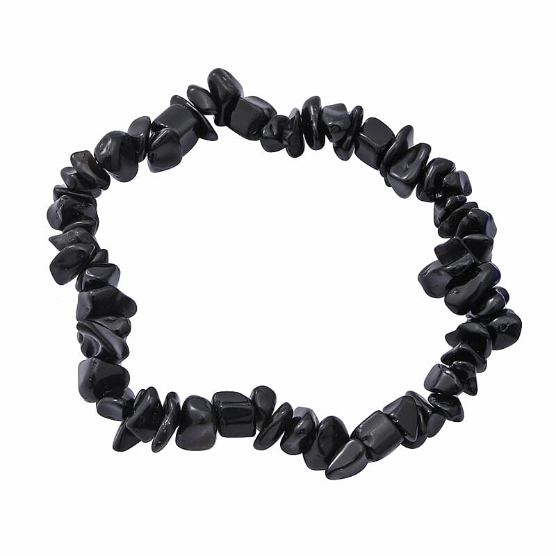 Black Obsidian Beaded Stretch Bracelet and Beaded Necklace (18 Inches) in Sterling Silver 170.00 ctw