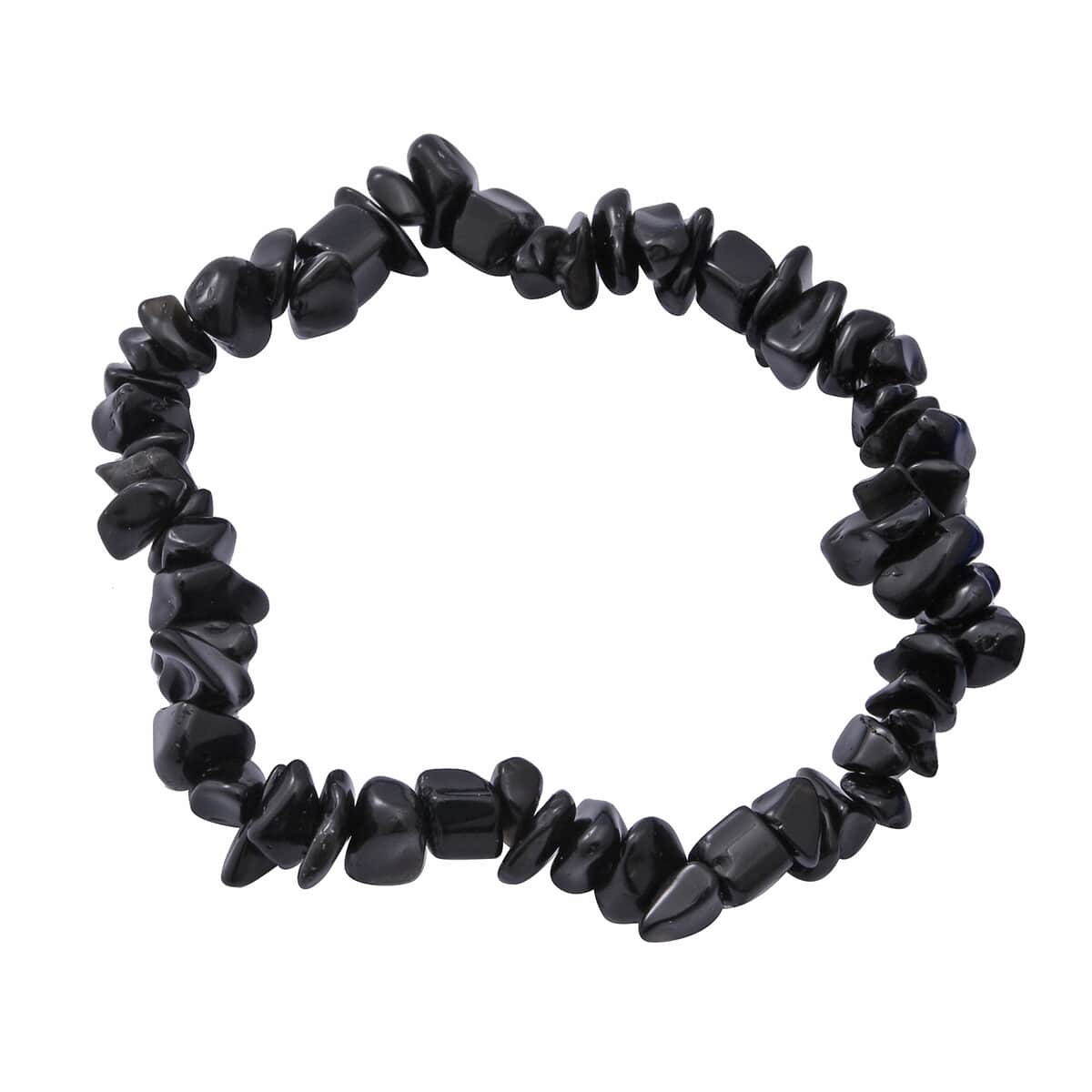 Black Obsidian Beaded Stretch Bracelet and Beaded Necklace (18 Inches) in Sterling Silver 170.00 ctw image number 4