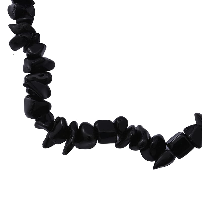 Black Obsidian Beaded Stretch Bracelet and Beaded Necklace (18 Inches) in Sterling Silver 170.00 ctw
